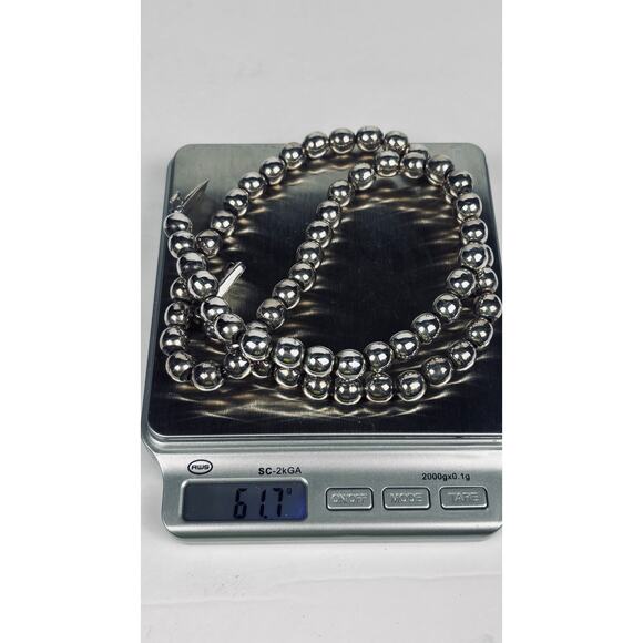 JMS 925 Sterling Silver Mexico 8mm Bead Ball Necklace 24” 61.7 Grams Vintage - Picture 8 of 8
